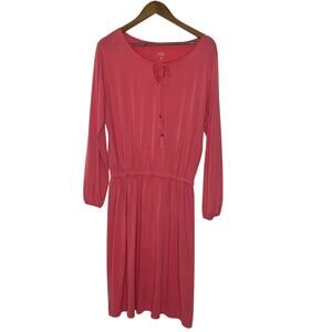 Belle Kim Gravel Coral Dress Size M Boho Tassel Tie Waist Long Sleeve Casual